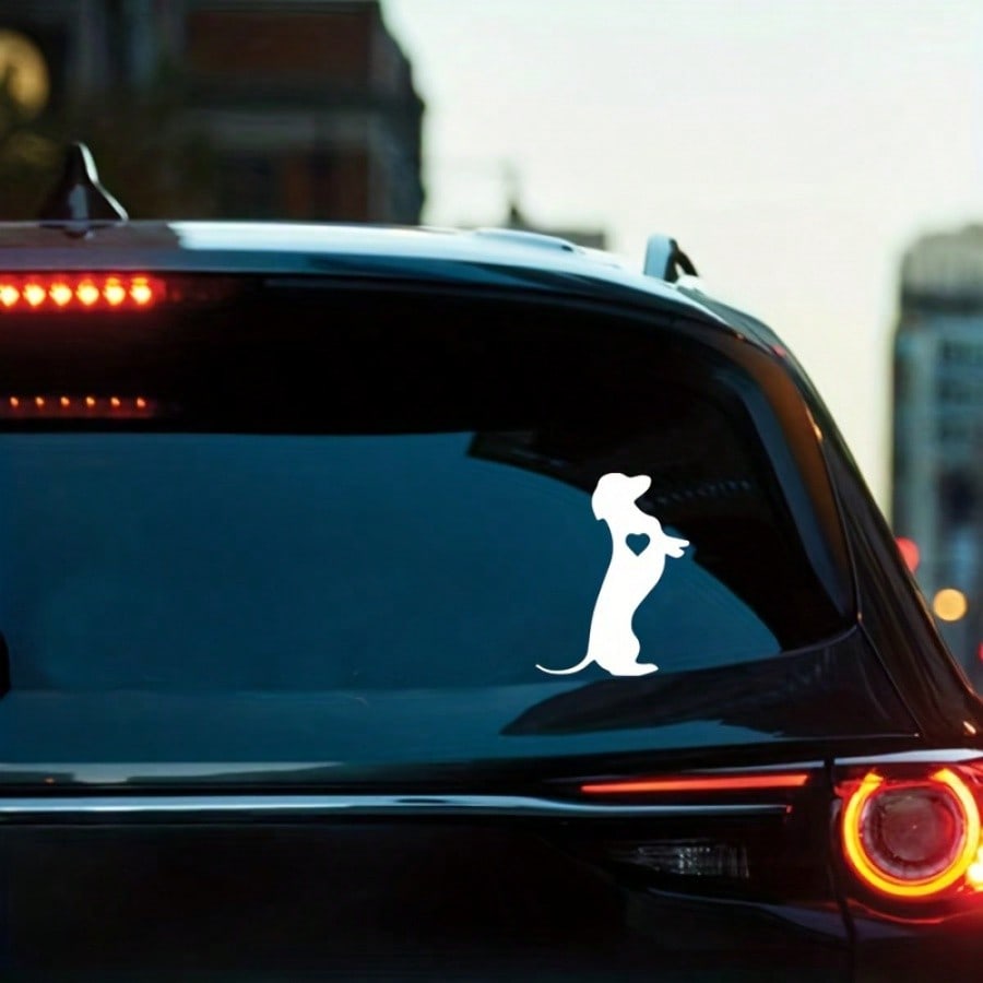 Dachshund Heart Shape Silhouette Vinyl Sticker For Car, Truck, Laptop, 6 Inch/15.3cm White Reflective Carving Decal, Stickers, Wall Decal, Vinyl Decal