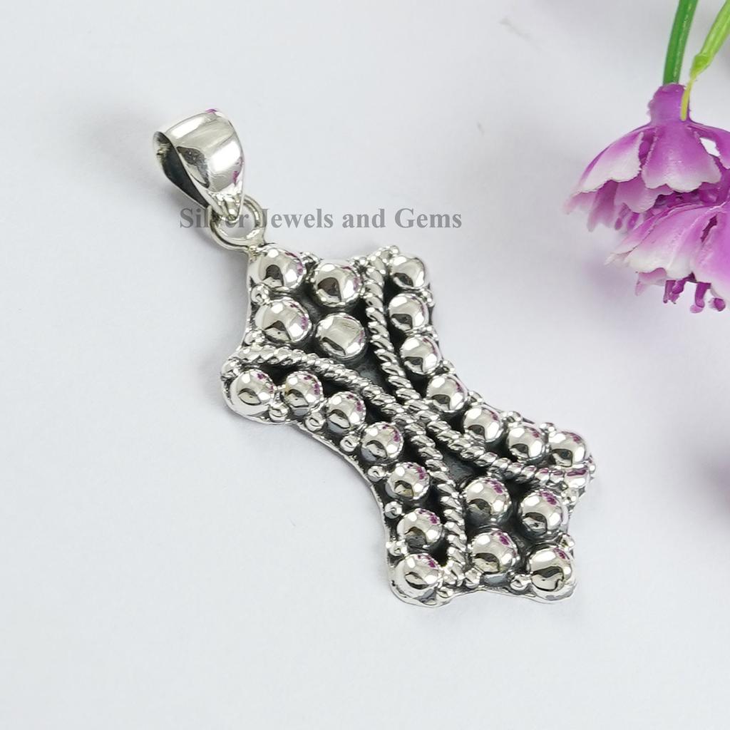 Handmade 925 Sterling Silver Puffy Bead Pendant, Artisan Design Pendant