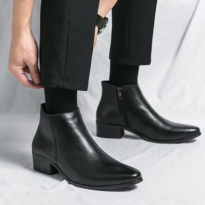 British Style Chelsea Men's Boots High-quality Side Zipper Business Formal Leather Boots High Heels Platform Men's Casual Shoes