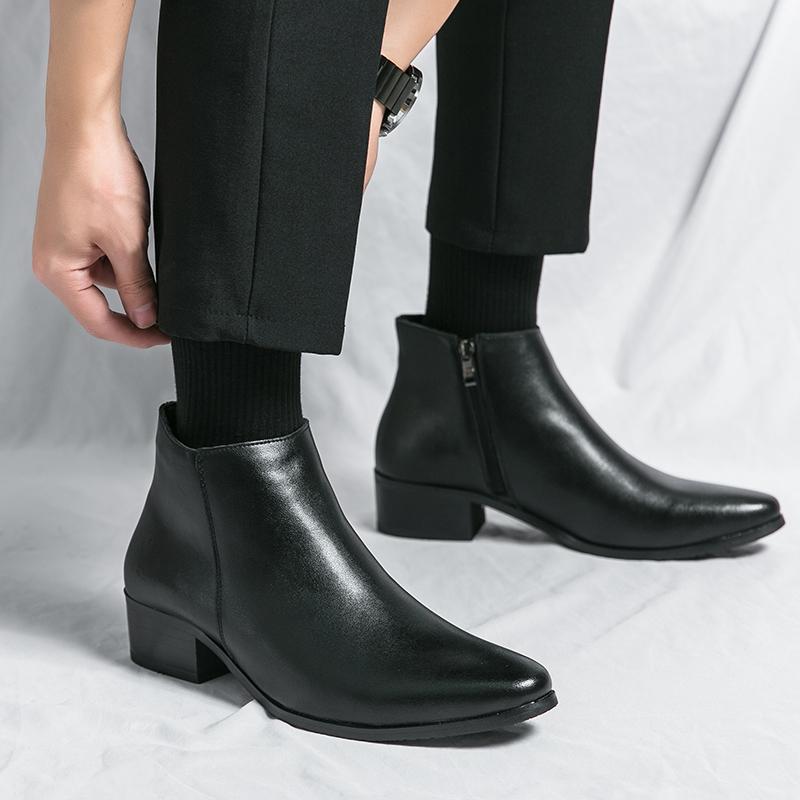 Fashion Genuine Leather Side Zipper Male Shoes High Quality Winter Men  Boots Stylish Male Shoes High Heels Mens Chelsea Boots