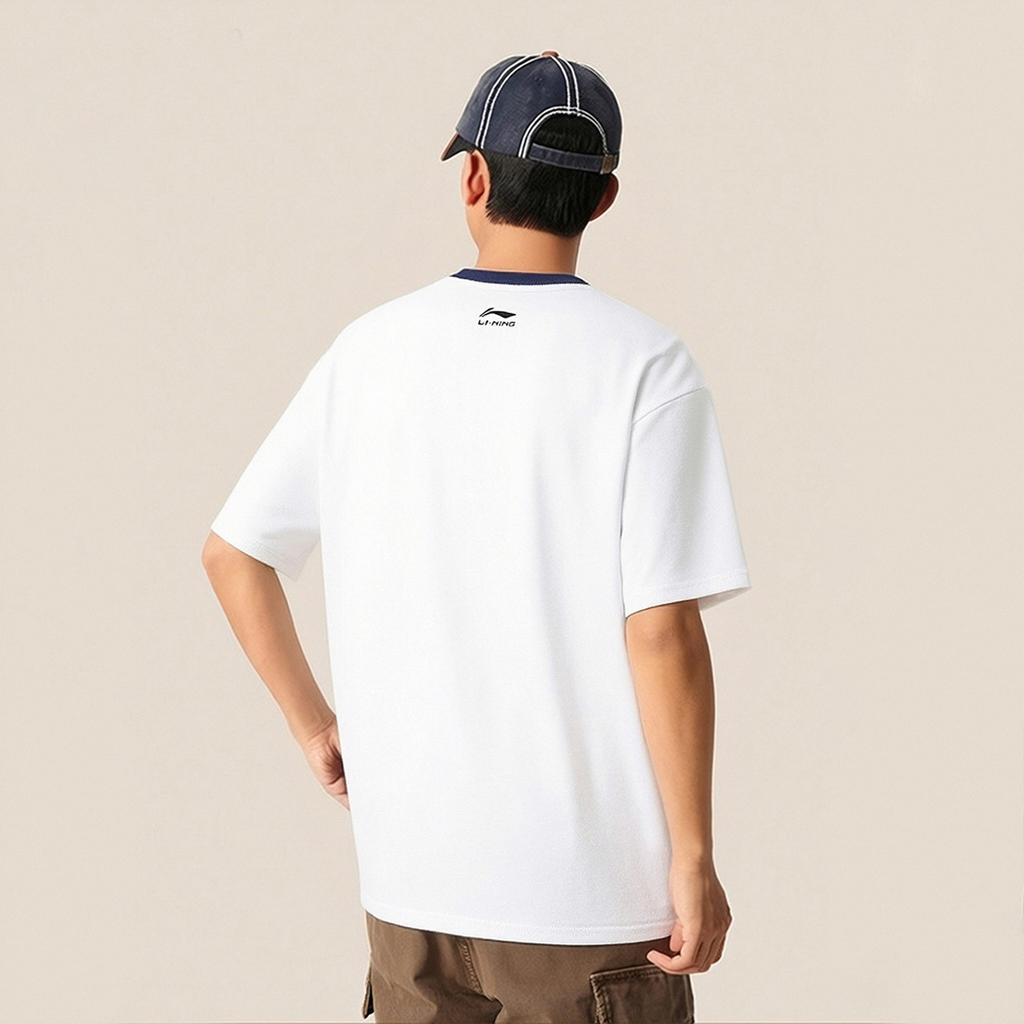 Li-Ning Versatile Comfortable Casual Breathable Short Sleeve T-Shirt Unisex Tops Off-White AHSW853-1