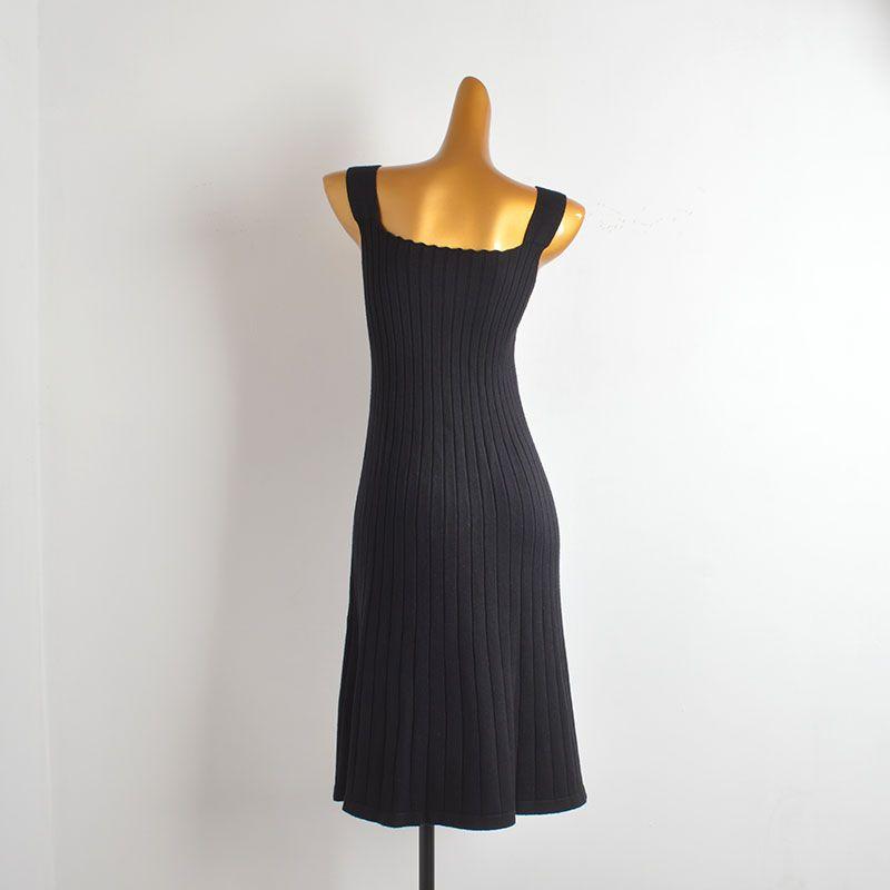 Solid Simple Sleeveless Knitted Cami One Piece Dress Women Clothing Early Autumn New Waist Hugging Slimming Sheath A- Line Skirt