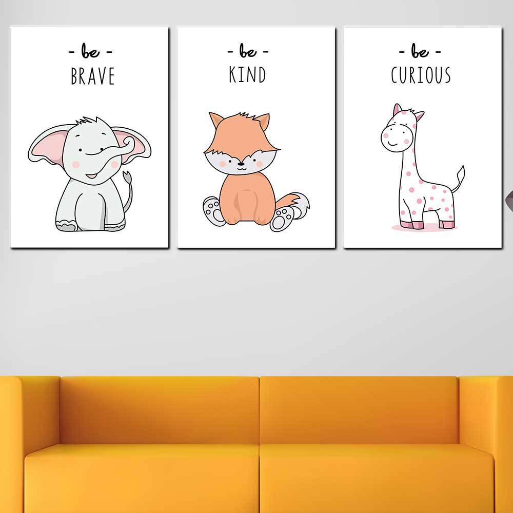 

Очаровательные животные ХРАБРЫЙ ЛЮБОЗНАТЕЛЬНЫЙ ДОБРЫЙ Скандинавский Простой мультфильм Животное Настенная живопись Детская комната Детская комната Декор Холст Живопись