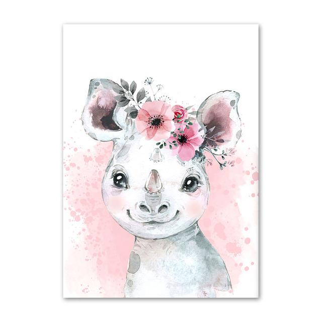 Benutzerdefiniertes Babynamen-Poster, personalisierbares Kinderzimmer, Wandkunst, Leinwandgemälde, Druck, rosa Blumentiere, Wandbilder für Mädchenschlafzimmer