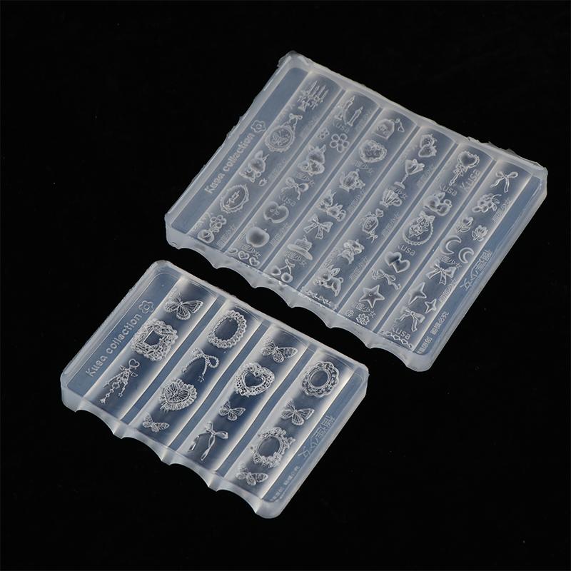 Silicone Nail Art Mold Cartoon Lace Bow Rabbit Cute Candle Moon Flower Strawberry Nail Art Diy 3D Decoration Mold Design Tools