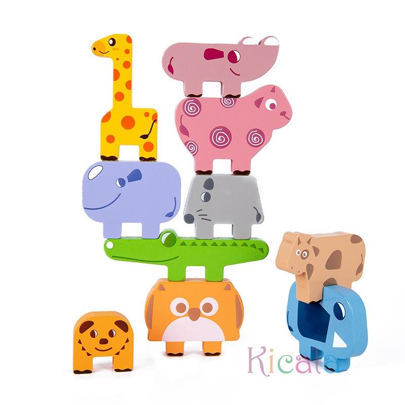 Wooden Animal Stacking Blocks Toy Shape Matching Puzzles Game Balance Fine Motor Training Montessori Educational Toddler Toys