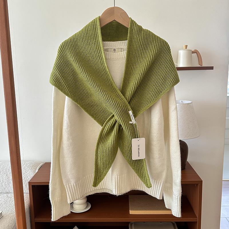 Solid Color Cross Knitted Triangle Scarf Women'S Winter Warm Neck Protection Shawl Clothing Matching Shawl Scarves