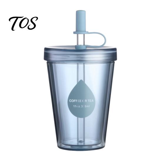 Portable Travel Tumbler with Dual Ports Drinking Straw Cup, Leak-proof PC Water Bottle, Durable Plastic Cup Anti-fall for Students And Office Use Back