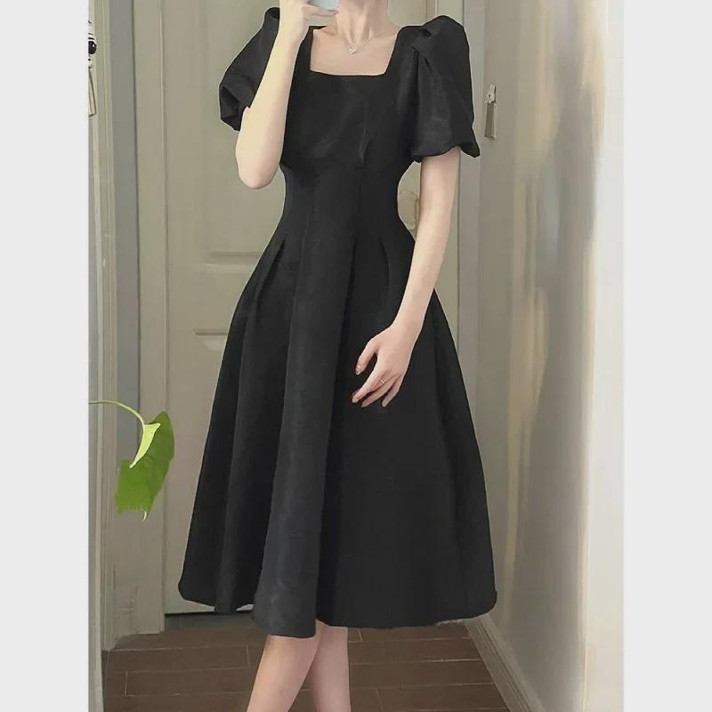 2026 Summer French First Love Women's Slim Waist Long Skirt - Fresh, Elegant, Short Sleeve Japanese Dress