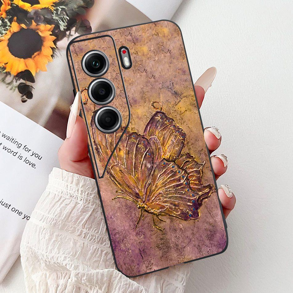 For Tecno Camon 40 Pro 4G Camon40 Elegant Floral Cat Phone Case For Camon 40 40Pro 4G CM6 CM5 Black Silicone Soft Cases Bumpers
