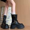 Black Short Boots Women's Thick Heel Autumn New Retro Stacking Boots Small Thick-soled Medium Tube Knight Boots