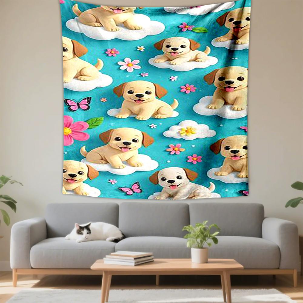 Cute Cartoon Puppies on Clouds Patterned tapestry for bedroom and living room home decor