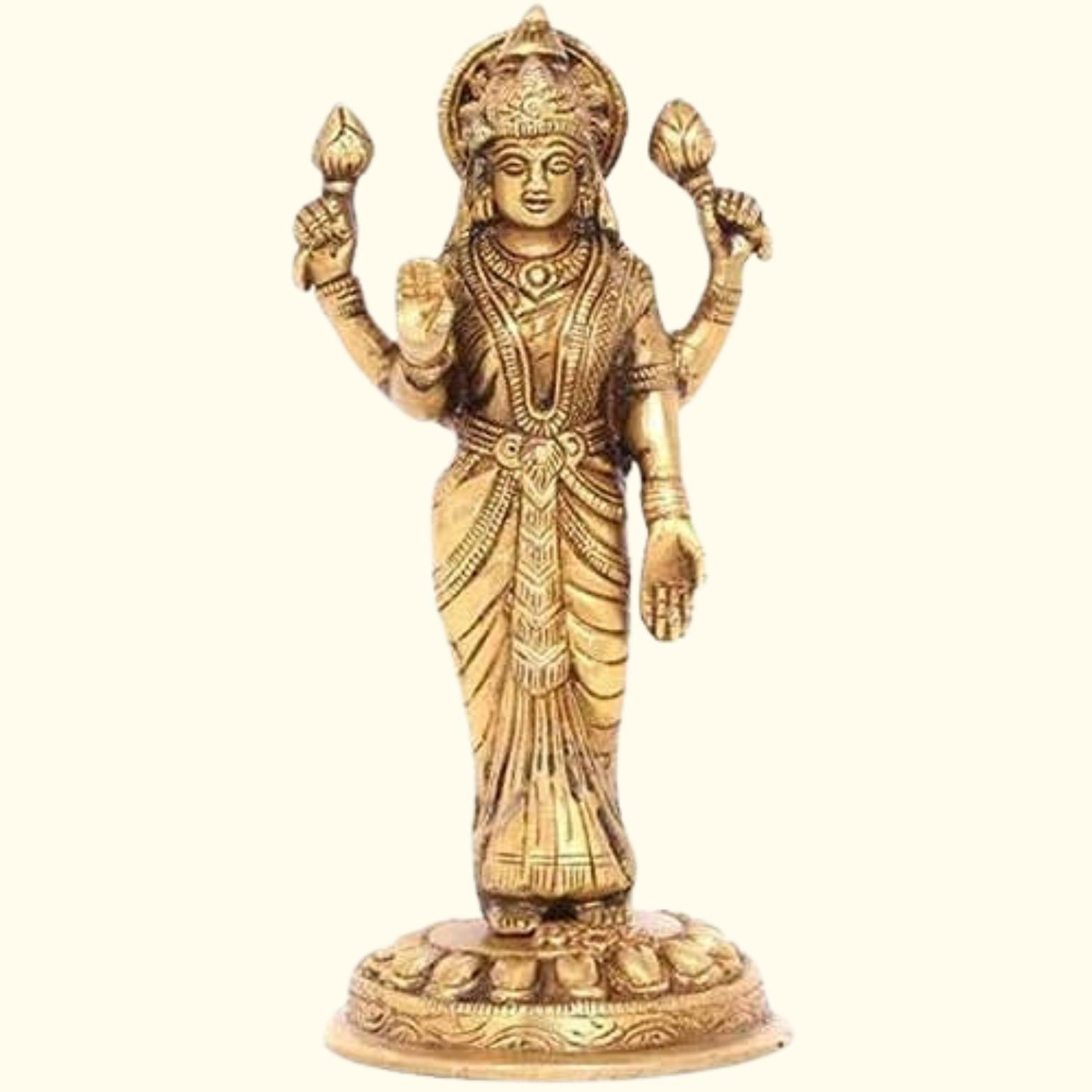 

Аштадхату 8 Металів Стояча Поза Шрі Маха Лакшмі Мідна Статуетка - 3 дюйми