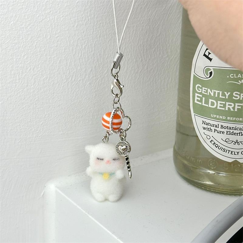 

Милый флокированный кот, ремешок для телефона, брелок с котенком, подвеска, цепочка для телефона против потери, украшение для сумки, шарм в виде рыбки для мобильного телефона, подарок