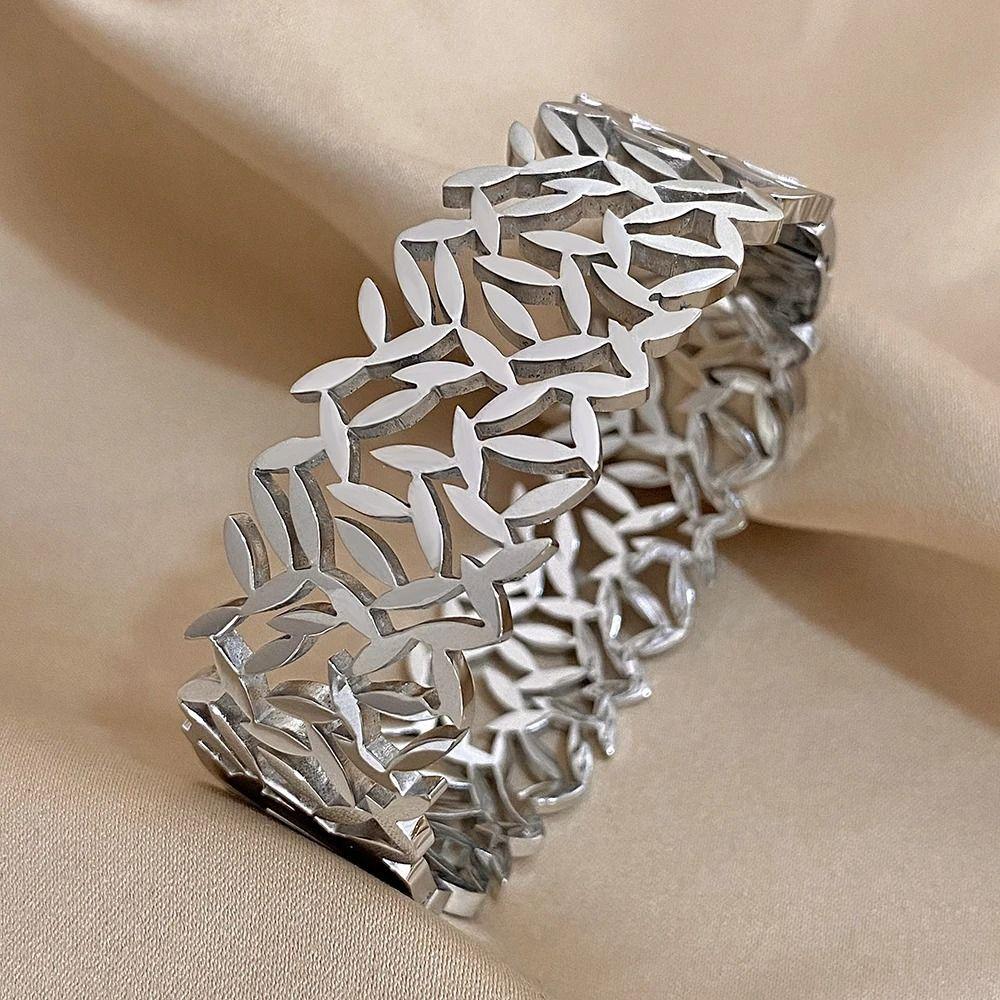 Waterproof Stainless Steel Leaves Bangles Stainless Steel Leaves Bangles Wide Bangles Man
