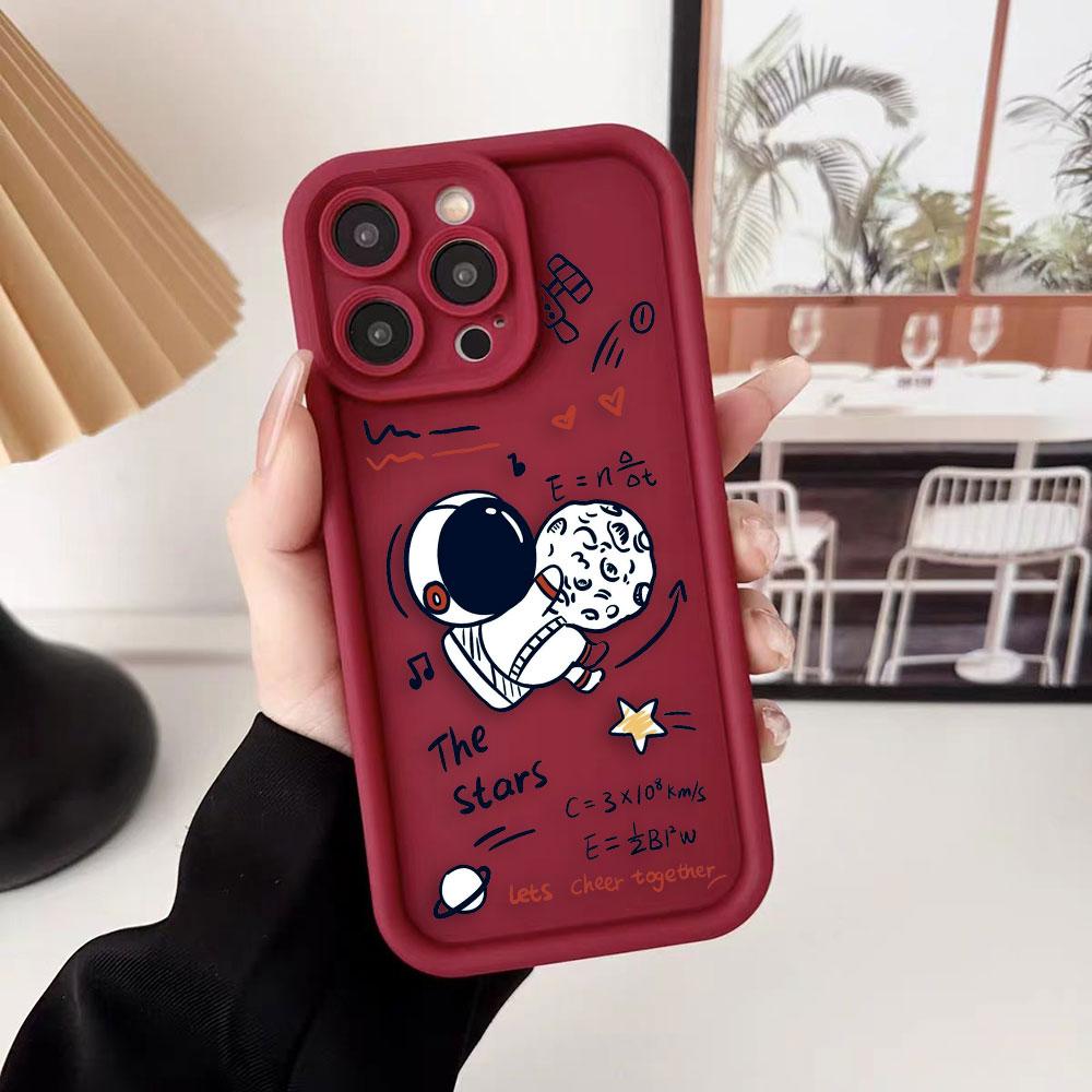 Cartoon Astronaut Space Phone Case For iPhone Apple 17 AIR 16 16E 11 12 13 14 15 XR Plus Pro Max DIY Case TPU Shockproof Cover