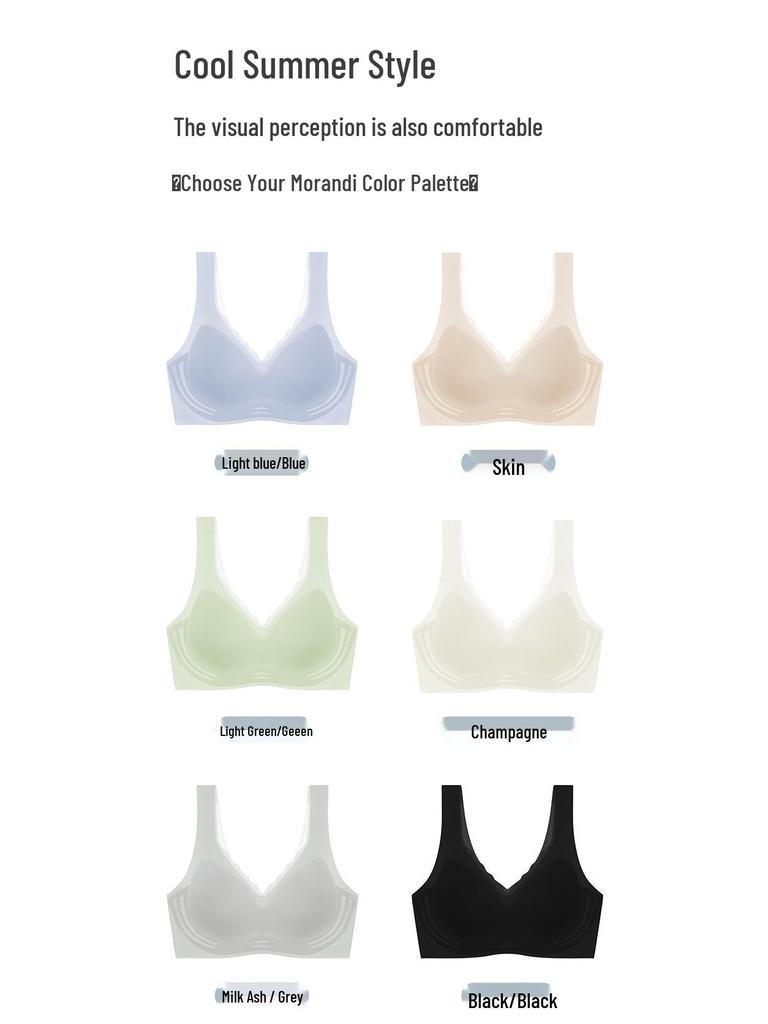 Women's Seamless Ice Silk Bra - Small Bust Support, U-Back Design, Thin Straps, Wireless, Summer Cooling.