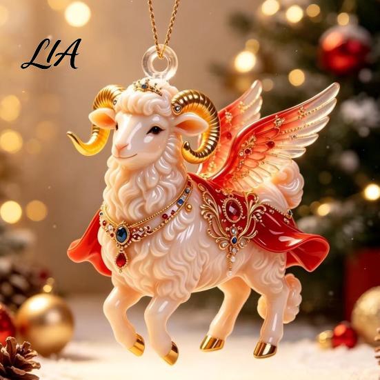 Decorative Holiday Ornaments Christmas Acrylic Goat Ornament, Sheep Hanging Decoration for Xmas Tree, 2D Flat Animal Pendant Festive Party Decor
