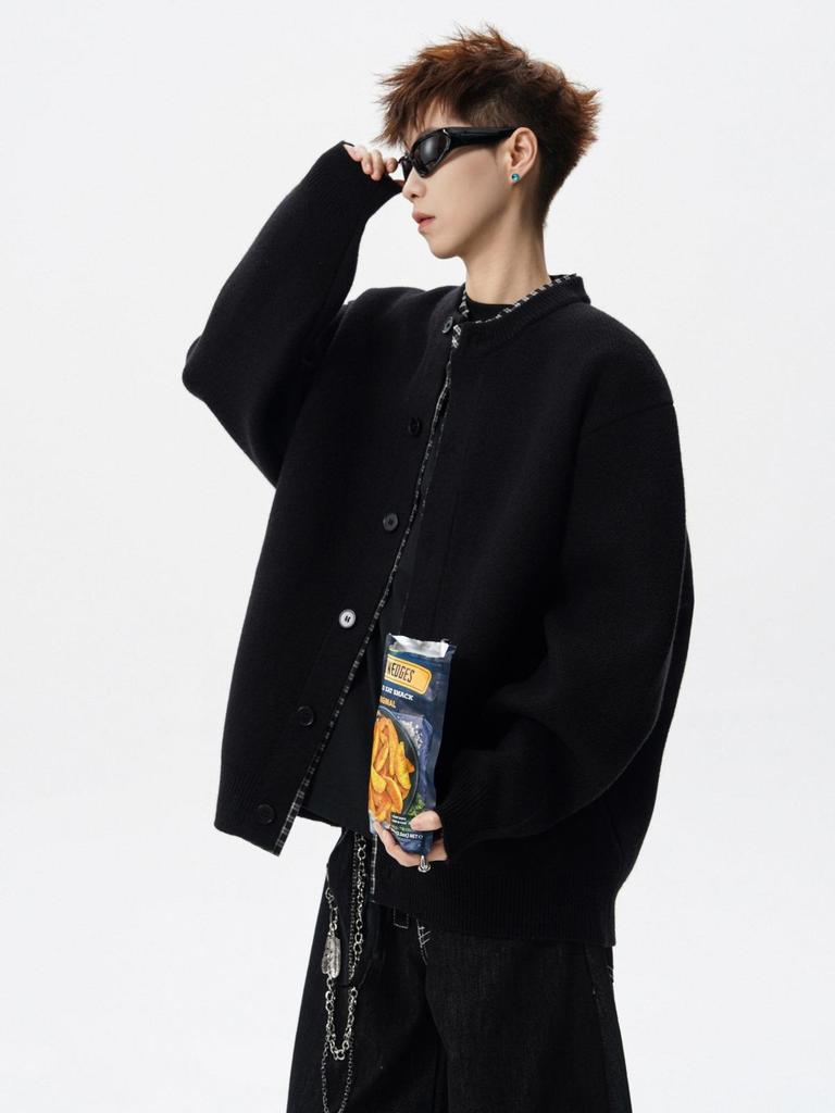 Men's Grid Patchwork Knit Cardigan - Autumn Casual Loose-Fit Sweater, Trendy and Versatile Jacket.