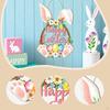 Easter Bunny Door Sign Hanger Wall Art Decor Floral Spring Eggs Hanging Plaque for