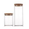 80mm High Borosilicate Glass Storage Jar with Wood Stopper & Bamboo Lid - Straight Neck, Multiple Sizes