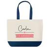 Tote Bag - PLANETEE - Carla En Vacances - Fond Bleu - Coton 40x45 Cm - Grand Format