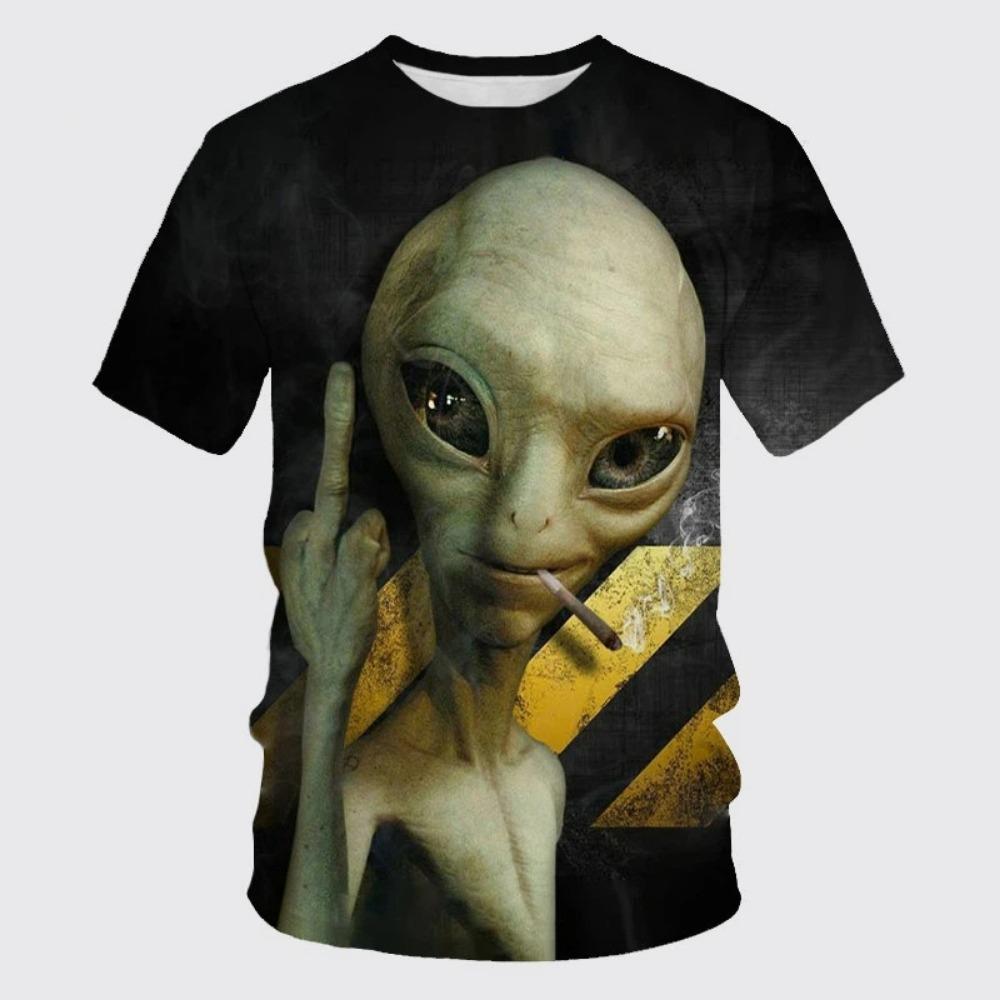 Funny Alien Graphic T Shirt for Men 3D UFO Invader Printed T-Shirt Fashion Outdoor Casual Plus Size Tees Top Women Clothing
