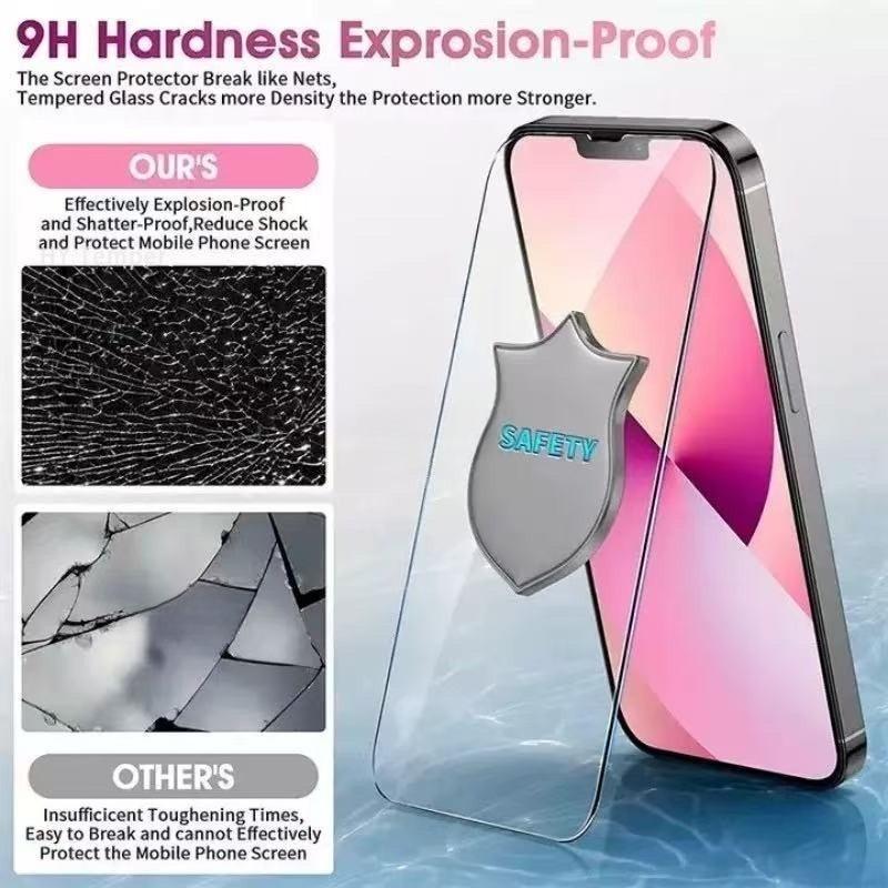 4Pcs Full Cover Tempered Glass For iPhone 14 15 16 17 Pro Max 13 12 11 XS Max XR Screen Protector Film