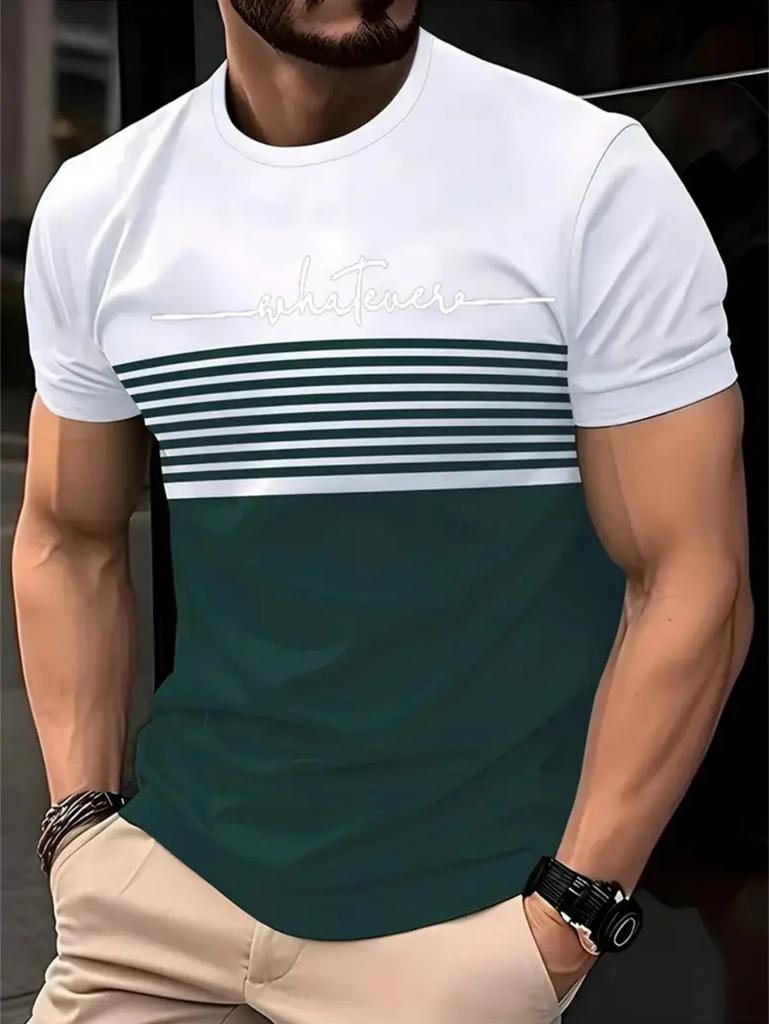 Fashion Men's T-Shirt Striped Pattern Short Sleeve Tee Summer Striped 3D Print Street Trend Simple Oversized Casual T-Shirt Men