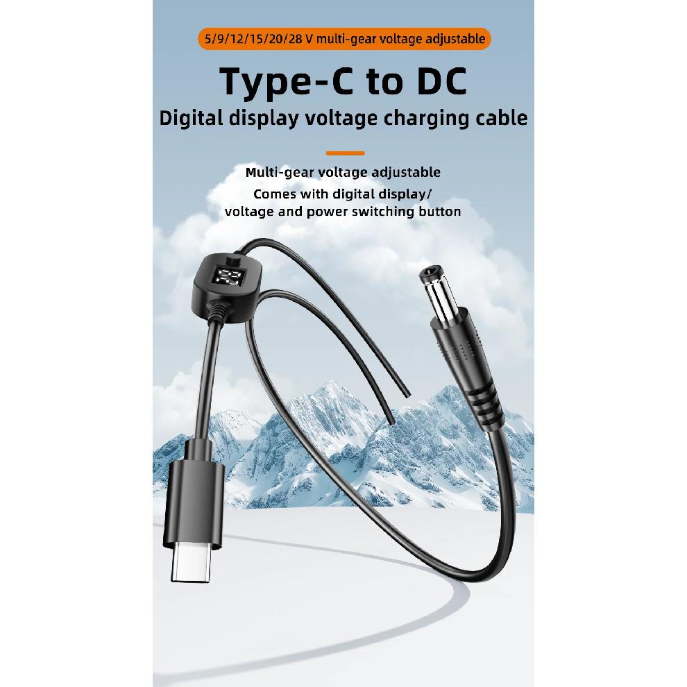 USB C To DC Power Cable 140W Type C To 5V 9V 12V 15V 20V 28V Adjustable Voltage Adapter Connector Cable for Laptop Routers