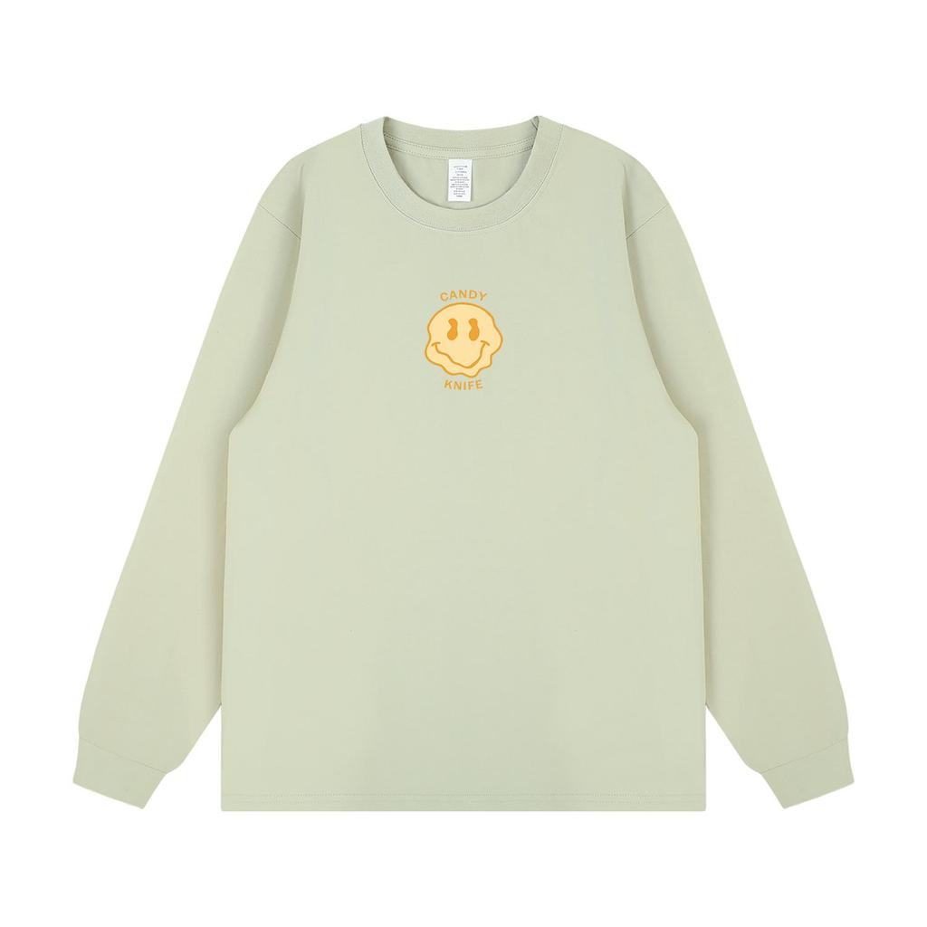 Trendy Retro Hong Kong Style Printed Couple Cuffed Sleeve Loose Long Sleeve T-shirt