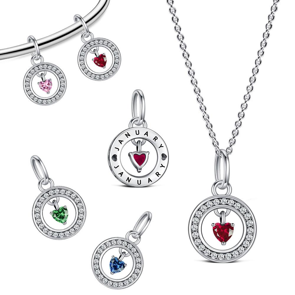 S925 Silver Lucky Month Birth stone Charm Fit Bracelets Diy For Women Pendant Colorful 12 Month Charm