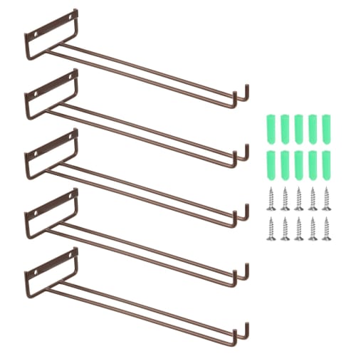 Uxcell 5-Piece Wine Glass Rack Set, 11.81" Iron Wine Glass Rack, Under-Cabinet Stemware Rack, Wall-Mounted Wine Glass Holder for Bars, Coffee Shops, R