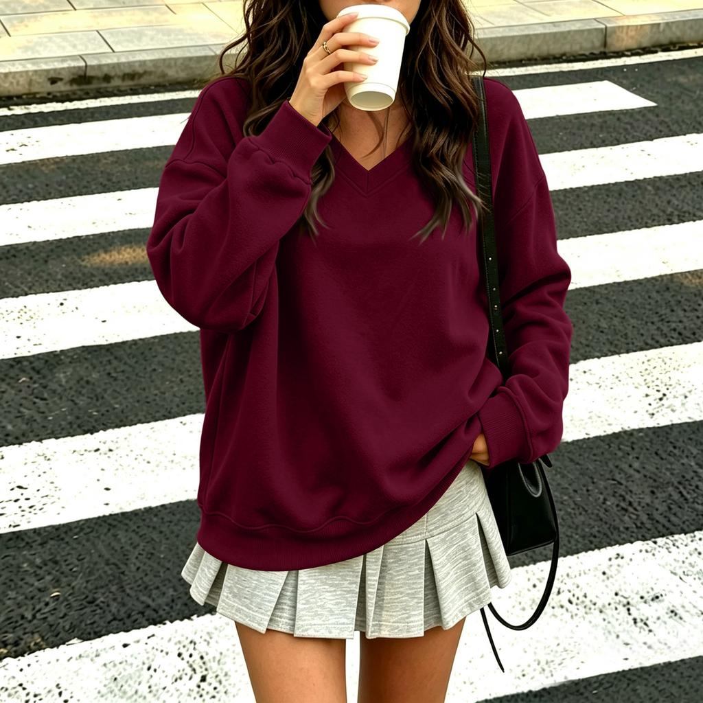 Dames V-hals Lange Mouwen Sweatshirt Casual Pullover Top voor Dagelijks Gebruik