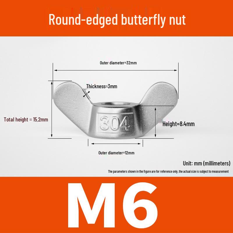 M4-M24 304 Stainless Steel Large Ear Ram's Horn Disc Butterfly Nut