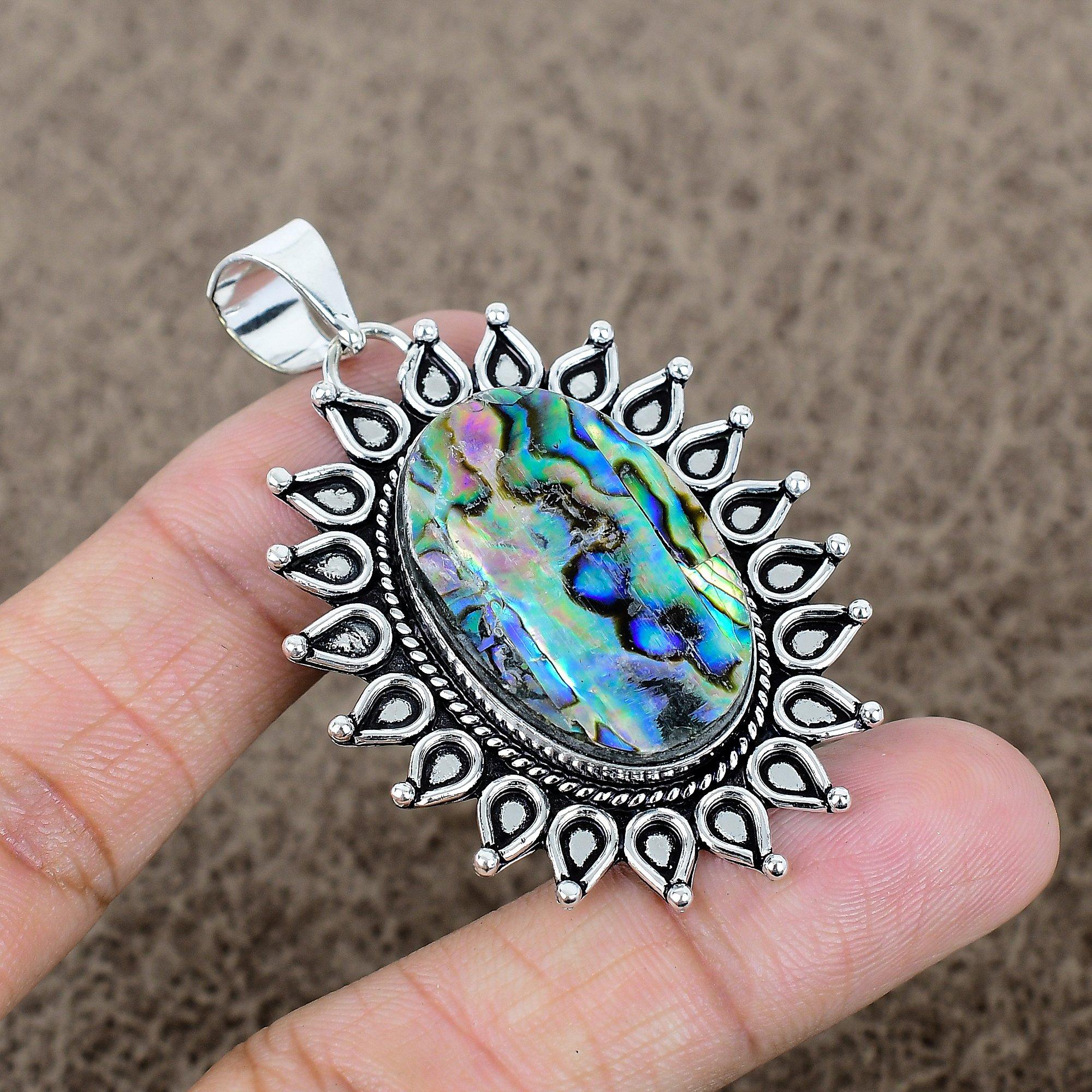 

Abalone Shell Gemstone Handmade 925 Sterling Silver Jewelry Pendant 2.36 KKG-725