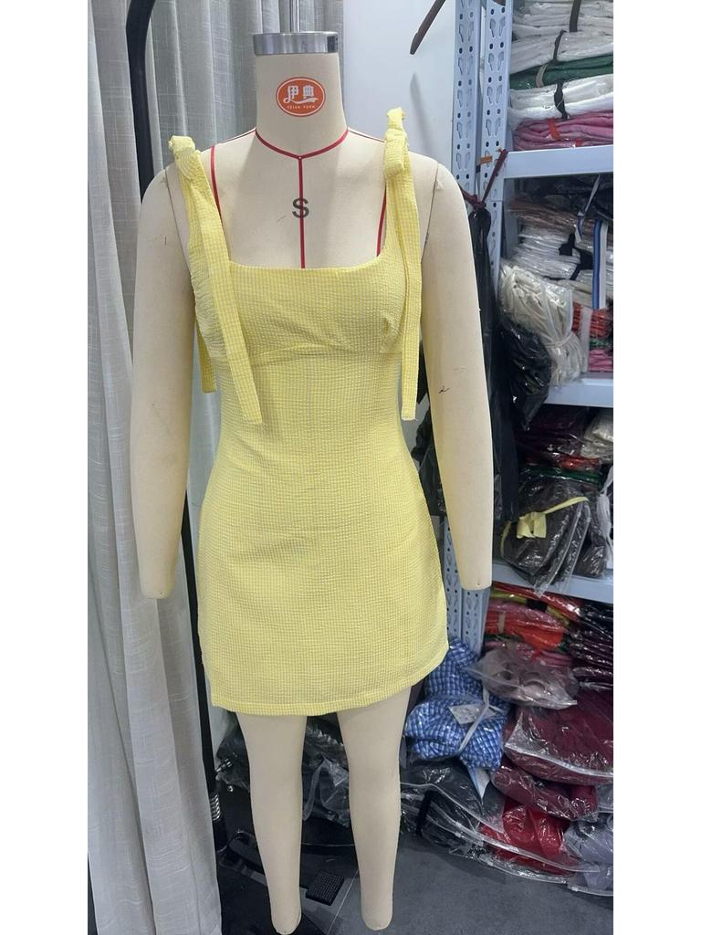 Women's 2025 Summer Plaid Spaghetti Strap Dress