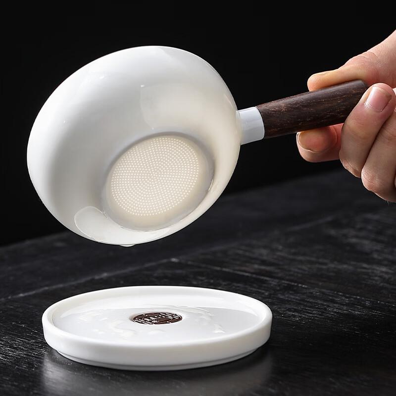 Mutton Fat Jade Porcelain Tea Strainer & Fair Cup Set