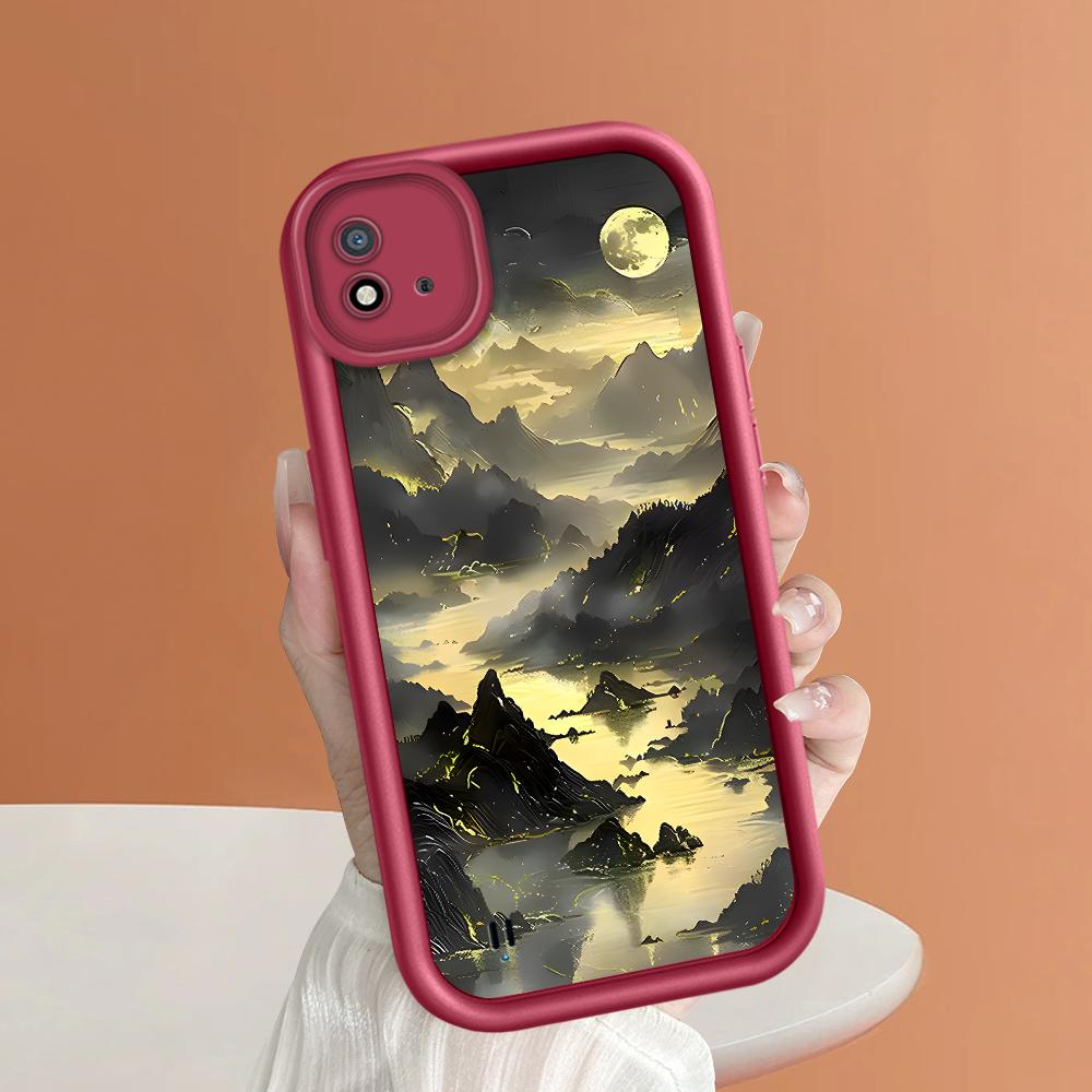 Měkký silikonový čtvercový žebříkový vzor tisku Pouzdro telefonu Plný kryt fotoaparátu Ochranné pryžové pouzdro odolné proti nárazům pro OPPO Realme