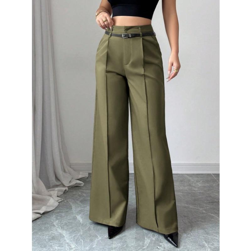 2026 Fashion High Waisted Wide Leg Trousers with Belt Solid Color Office Wear Casual Business Straight Leg Pants Spring Women's Bottoms