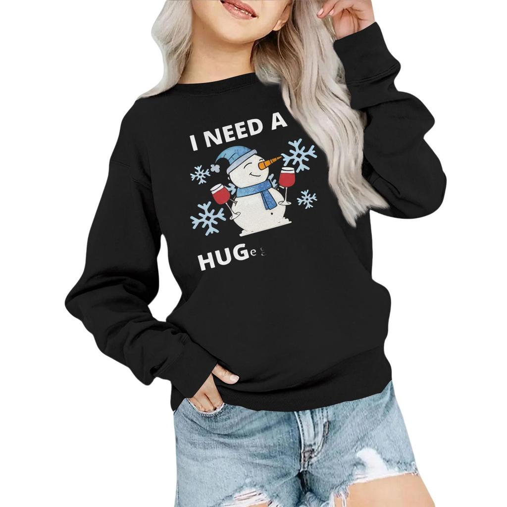 Kids' Fashion Loose-Fit Casual Long-Sleeve Christmas Print Oversized Crewneck Sweatshirt