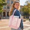 Sac fourre-tout élégant en toile rayée Réutilisable pour les courses Grande capacité Poche avant Sac à bandoulière pour le shopping Pique-nique Trajets Quotidien