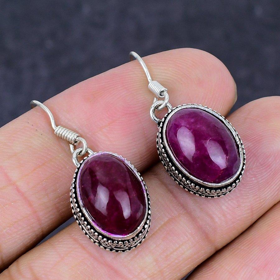 Ruby(Simulated) Gemstone 925 Sterling Silver Jewelry Earring 1.38" Z2f96