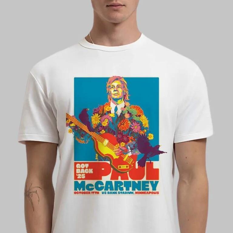 Paul McCartney Minneapolis 2026 Concert TShirt Psychedelic Floral Bird Graphic Casual Tee for Rock Music Lovers Trendy Outfits