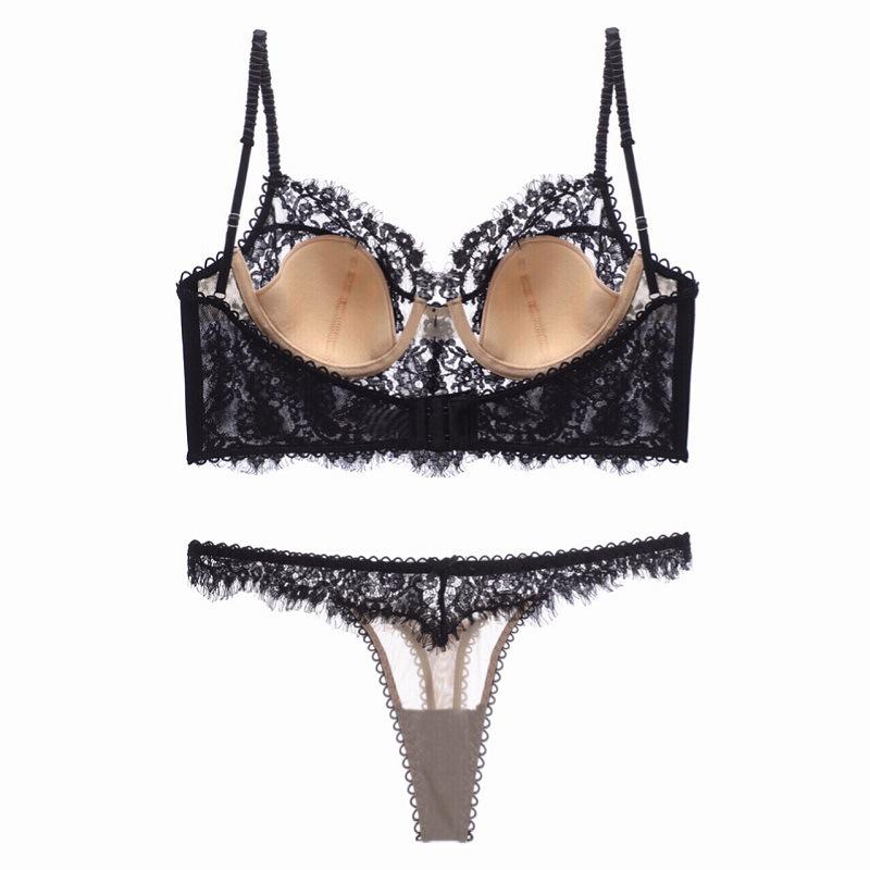 Set reggiseno francese in pizzo ultra sottile, sexy tipo U, bella biancheria intima posteriore per le donne, ricamo, fiori, bralette, reggiseno romantico, perizoma