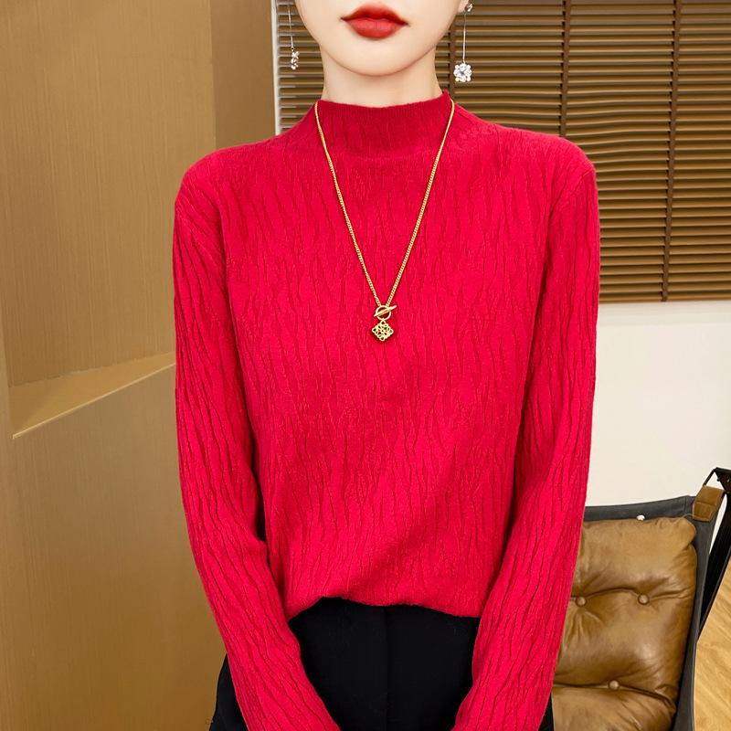 Autumn and Winter Pullover Sweater Women's Half-high Neck Knit Slim Bottoming Shirt
