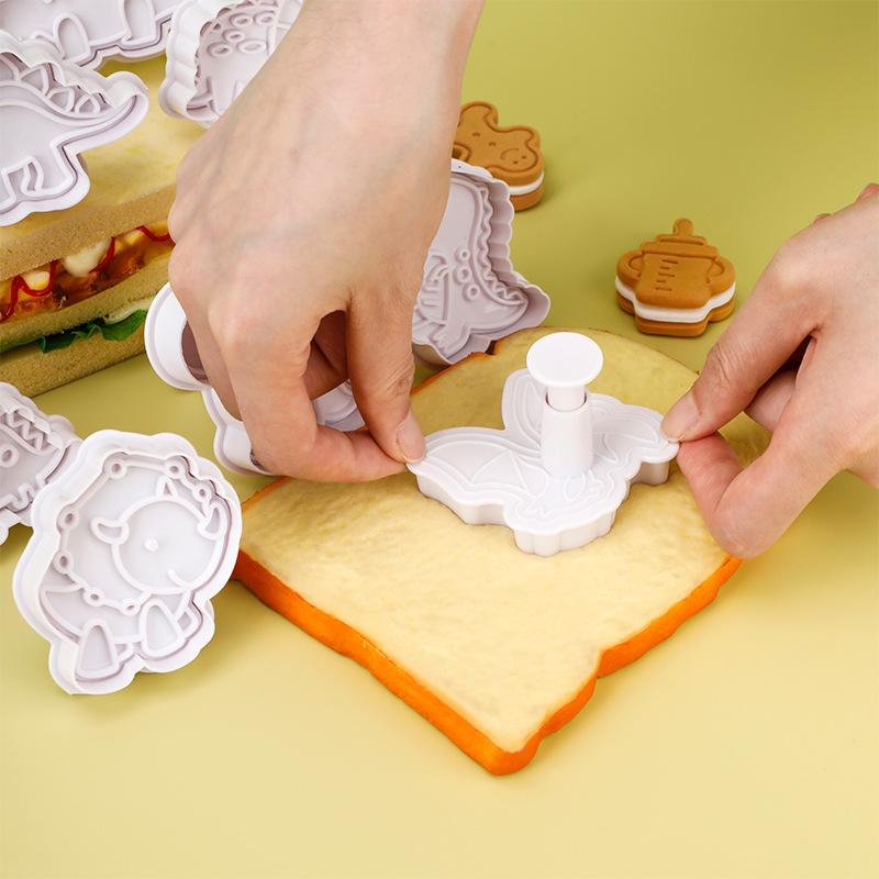 4Pcs/Set Dinosaur Cookie Plunger Cutter Cartoon Baking Mould Cookie Stamp Biscuit Mold Animal Shape Cookie Cutters Baking Tools