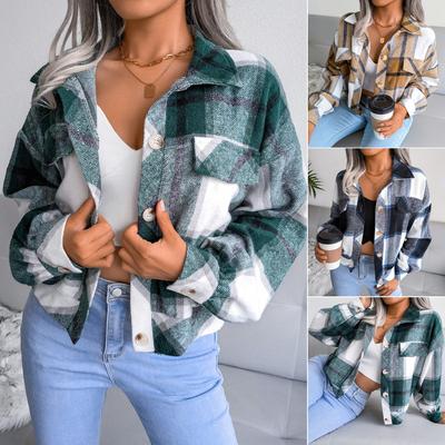 2021 Autumn and Winter New Female Plaid Lantern Long-sleeved Woolen Coat Jacket