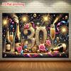 2D Black Gold 30th Birthday Fireworks Photo Background