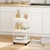 Storage Cart, 3 Baskets, Towel Rail, Wheels, Handle, Metal Frame, White
